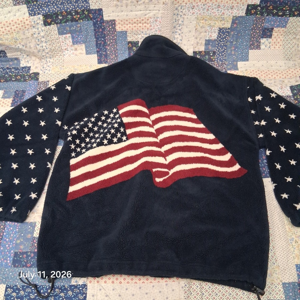 Vintage Bear Ridge Outfitters USA Flag Fleece Jacket Full Zip Made USA Medium